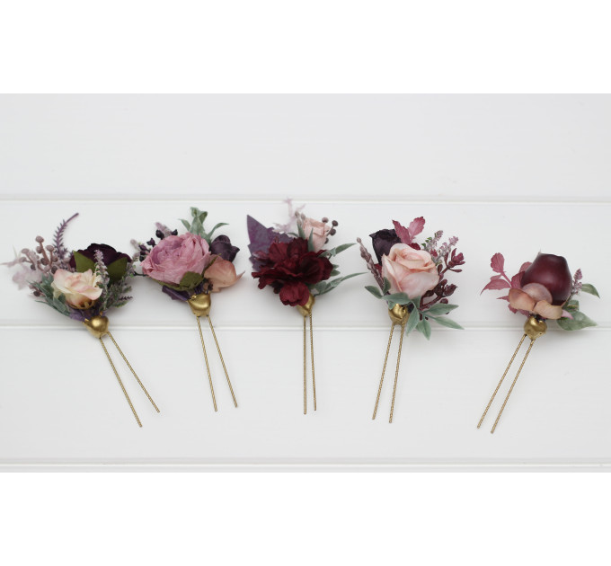 Bridal Hair Pins in Mauve, Purple & Beige