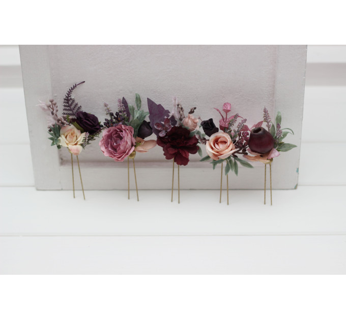 Bridal Hair Pins in Mauve, Purple & Beige