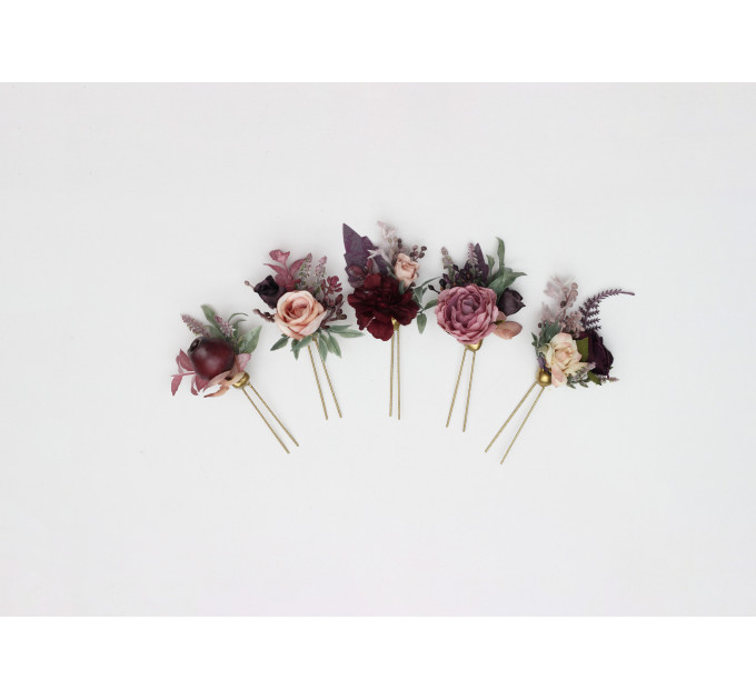 Bridal Hair Pins in Mauve, Purple & Beige