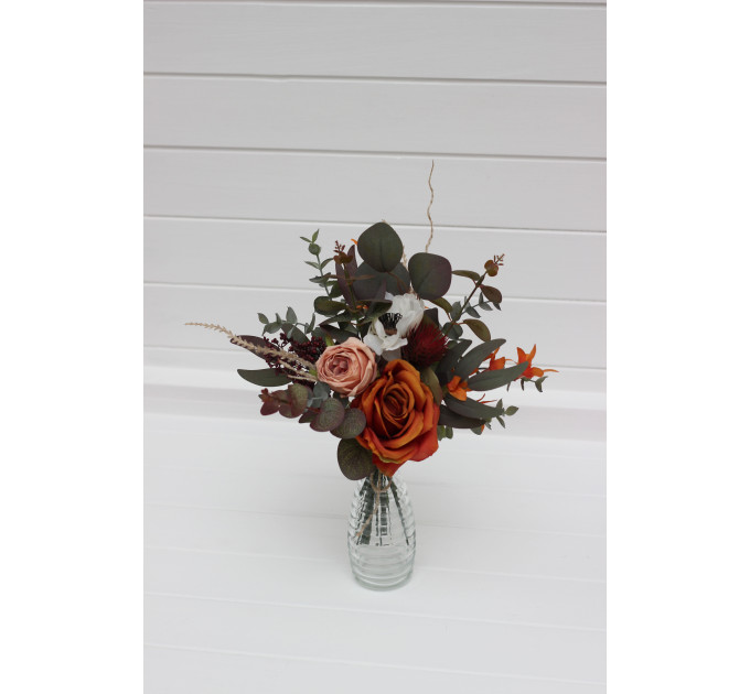 Simple Wedding Table Flowers in Burgundy, Rust, Ivory & Cinnamon