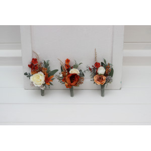 Burnt Orange, Ivory & Sage Green Wedding Boutonnieres 5348