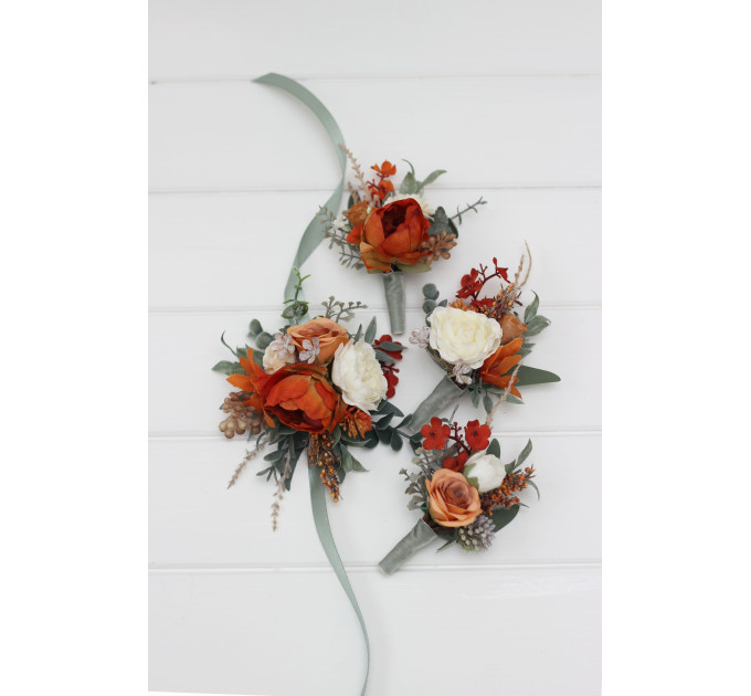 Floral Wrist Corsage in Burnt Orange, Ivory & Sage Green