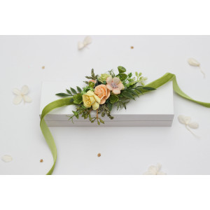 Peach, Yellow & Soft Olive Green Wrist Corsage for Wedding and Prom 5494