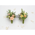 Groom & Groomsmen Flowers in Peach, Yellow & Soft Olive Green