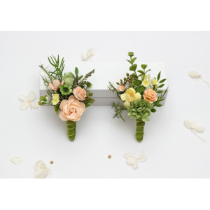 Peach, Yellow & Soft Olive Green Wedding Boutonnieres 5494