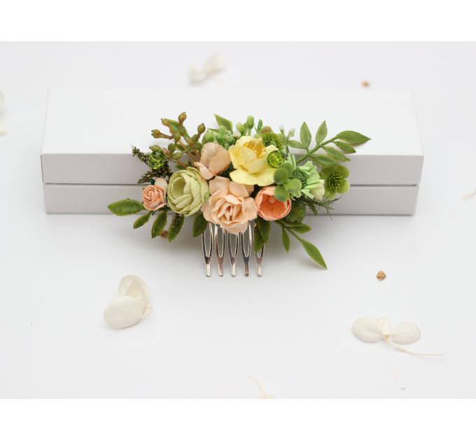 Bridal Floral Hair Clips in Peach, Yellow & Soft Olive Green