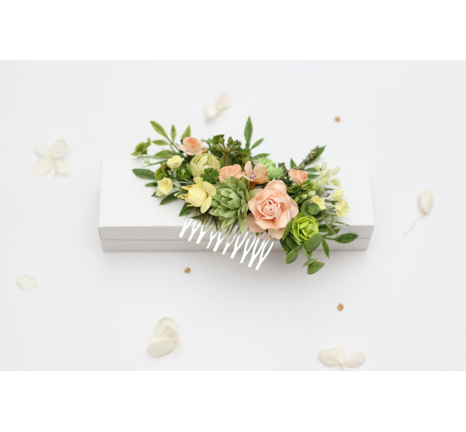 Bridal Floral Hair Clips in Peach, Yellow & Soft Olive Green