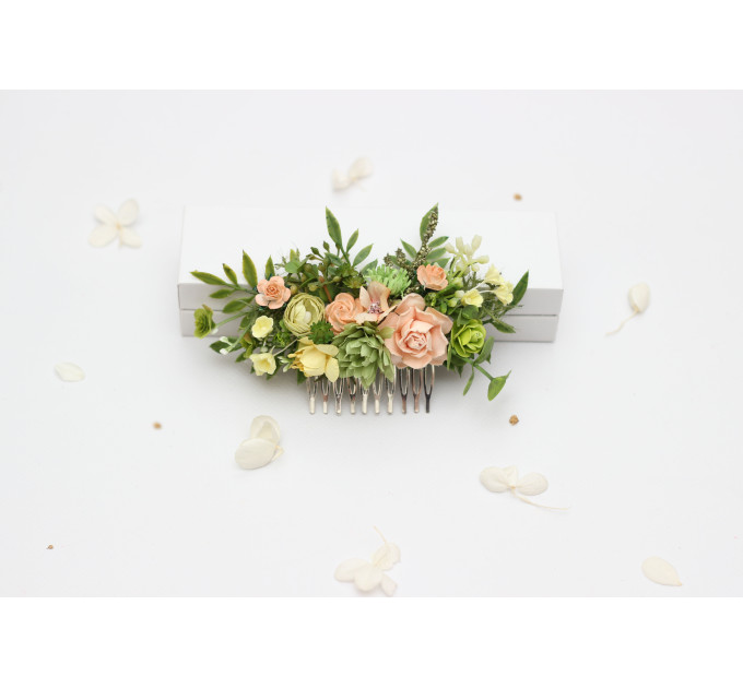 Bridal Floral Hair Clips in Peach, Yellow & Soft Olive Green