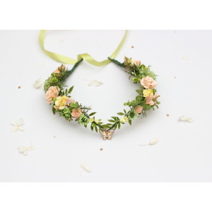 Peach, Yellow & Soft Olive Green V-Shaped Flower Crown 5494