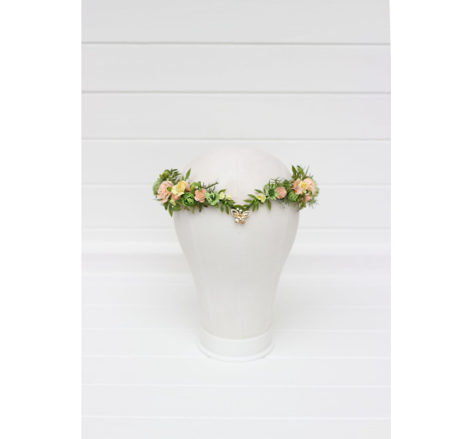 Fairy Floral Crown in Peach, Yellow & Soft Olive Green