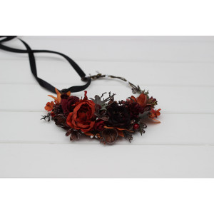 Rust, Burgundy & Cinnamon Wedding Floral Headpiece 0022