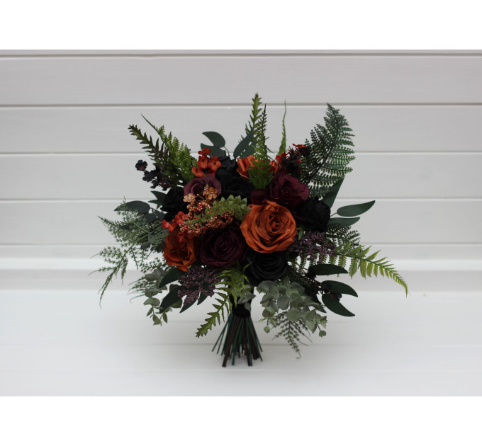 Moody Gothic Bridal & Bridesmaid Bouquets with Ferns