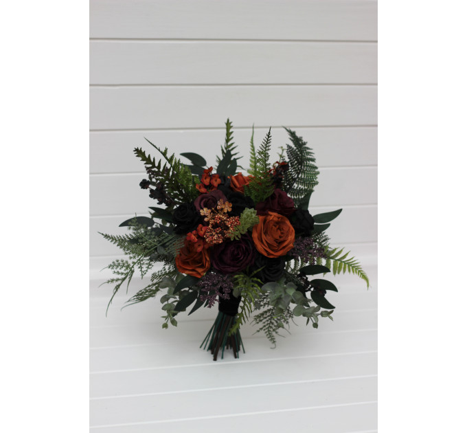 Moody Gothic Bridal & Bridesmaid Bouquets with Ferns