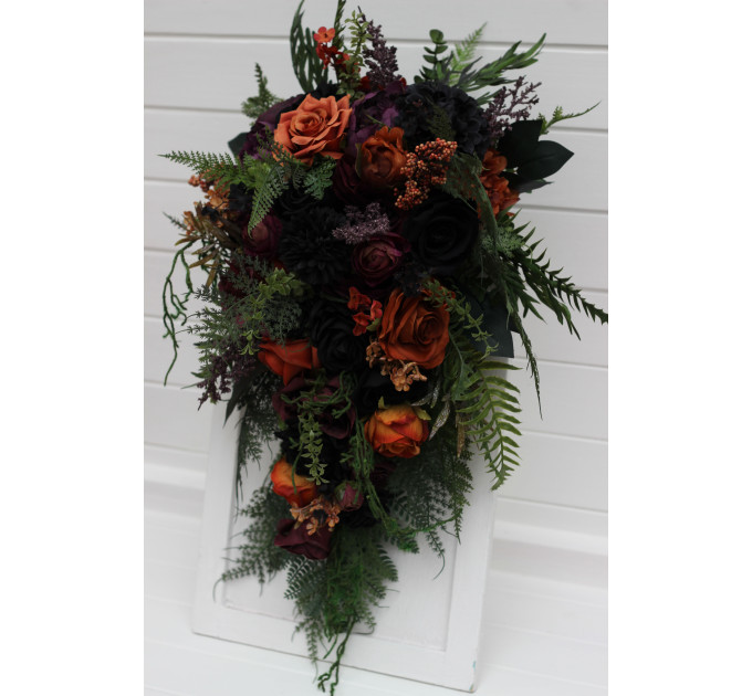 Moody Gothic Bridal & Bridesmaid Bouquets with Ferns
