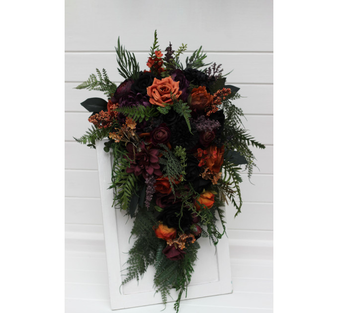 Moody Gothic Bridal & Bridesmaid Bouquets with Ferns