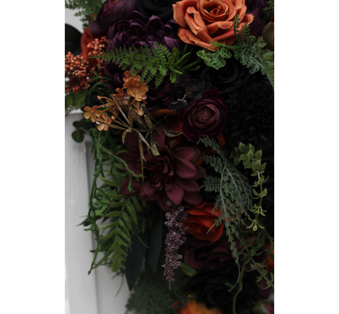 Moody Gothic Bridal & Bridesmaid Bouquets with Ferns