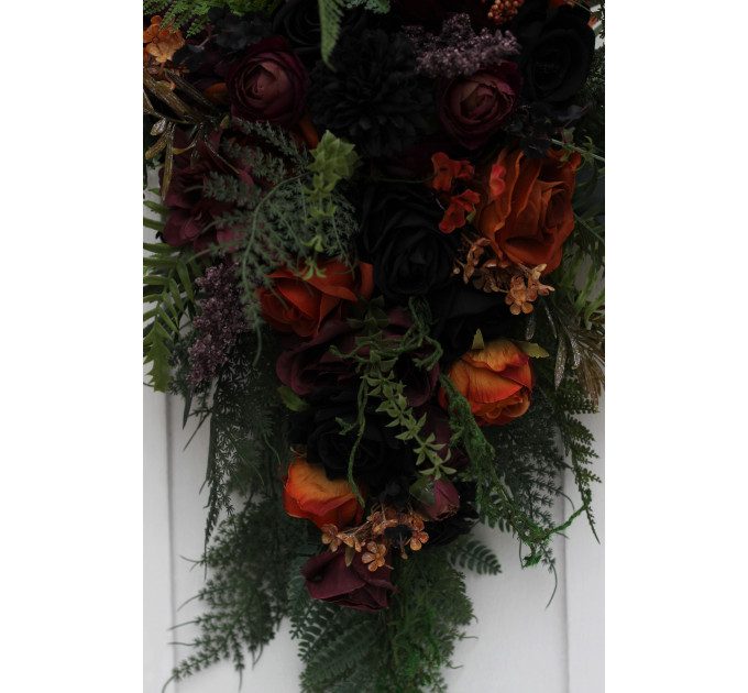 Moody Gothic Bridal & Bridesmaid Bouquets with Ferns