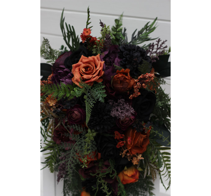 Moody Gothic Bridal & Bridesmaid Bouquets with Ferns