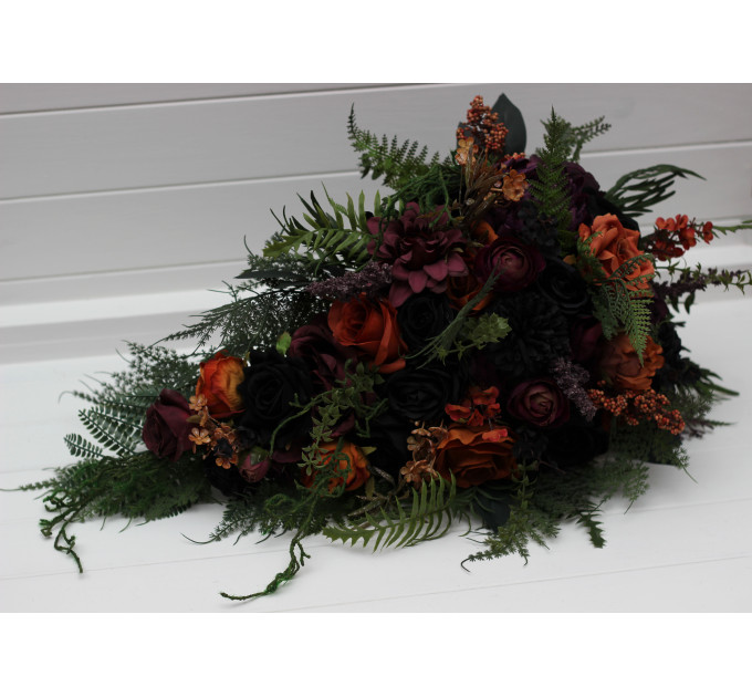 Moody Gothic Bridal & Bridesmaid Bouquets with Ferns