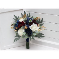 Navy Blue, Ivory, Burgundy & Gold Bridesmaid Bouquet 5496
