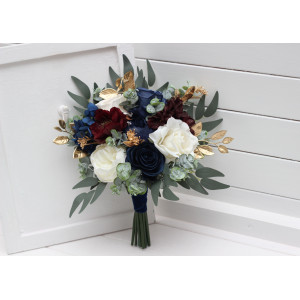 Navy Blue, Ivory, Burgundy & Gold Bridesmaid Bouquet 5496
