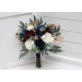 Small Wedding Bouquet in Navy Blue, Burgundy, Ivory & Gold