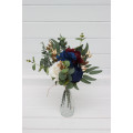 Wedding Table Flowers in Navy Blue, Burgundy, Ivory & Gold
