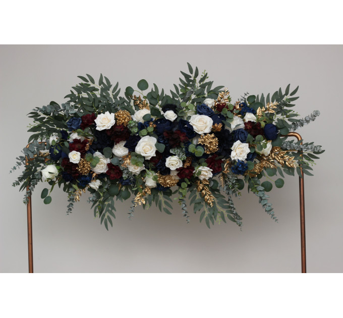 Elegant Ceremony Arch Flowers in Navy Blue, Burgundy, Ivory & Gold
