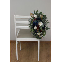 Navy Blue, Ivory, Burgundy & Gold Wedding Chair Flowers 5496