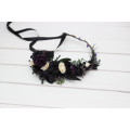 Moody Bridal Flower Crown in Deep Purple, Black, Ivory & Green