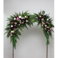 Forest Green, Burgundy, Purple & Ivory Woodland Wedding Arch Flowers 5493