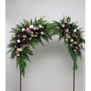 Forest Green, Burgundy, Purple & Ivory Woodland Wedding Arch Flowers 5493