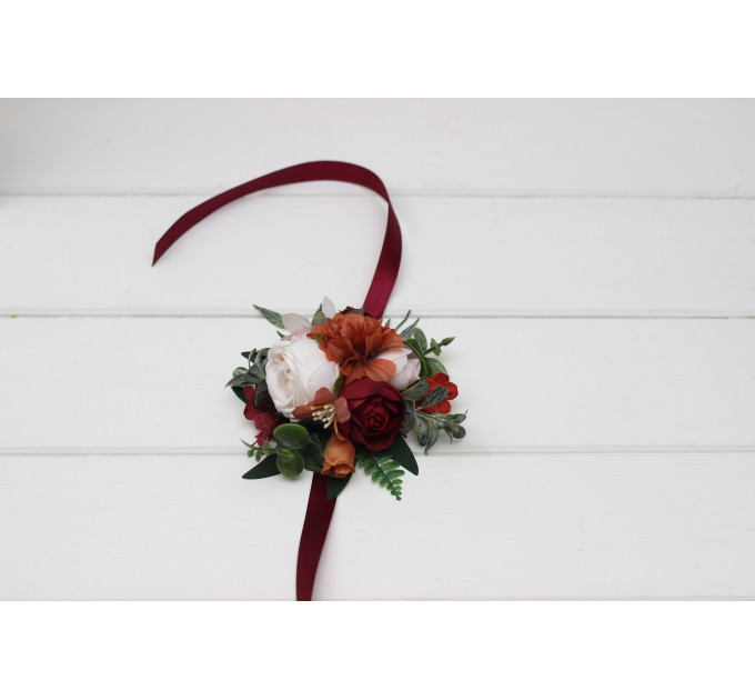 Floral Bracelet in Burgundy, Rust & Blush Pink for Wedding and Prom