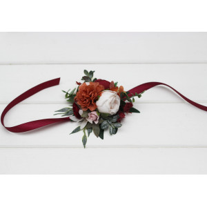  Burgundy, Rust & Blush Pink Wrist Corsage. 5226