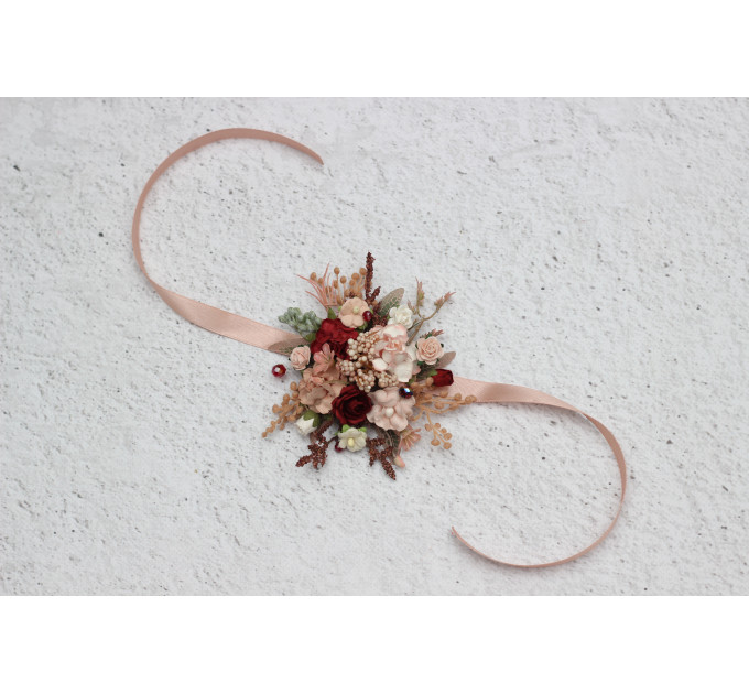 Floral Bracelet in Blush Pink & Burgundy for Wedding and Prom
