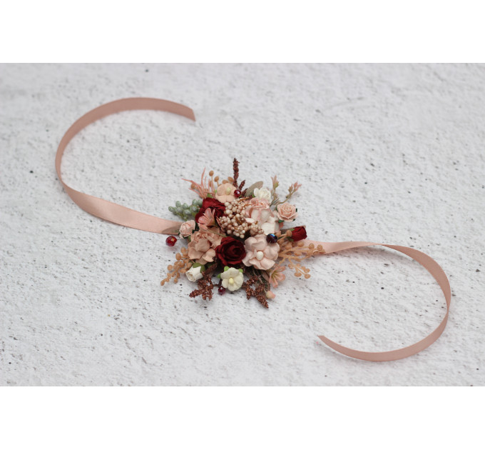 Floral Bracelet in Blush Pink & Burgundy for Wedding and Prom