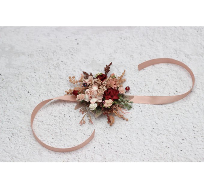 Floral Bracelet in Blush Pink & Burgundy for Wedding and Prom