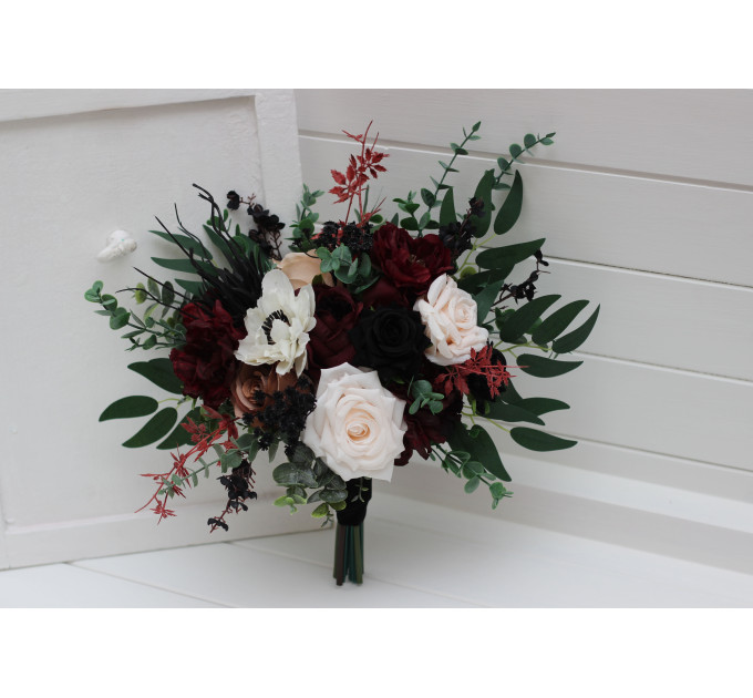 Moody Bridal & Bridesmaid Bouquets in Blush Pink and Burgundy