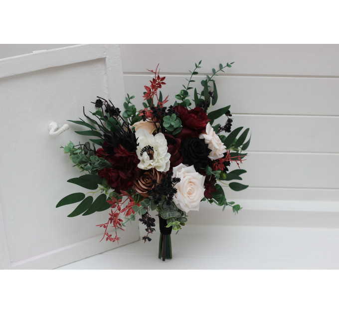 Moody Bridal & Bridesmaid Bouquets in Blush Pink and Burgundy