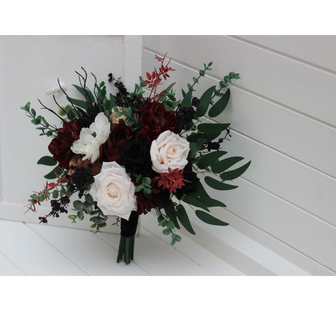Moody Bridal & Bridesmaid Bouquets in Blush Pink and Burgundy