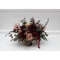 Moody Wedding Table Arrangement in Purple, Burgundy & Beige