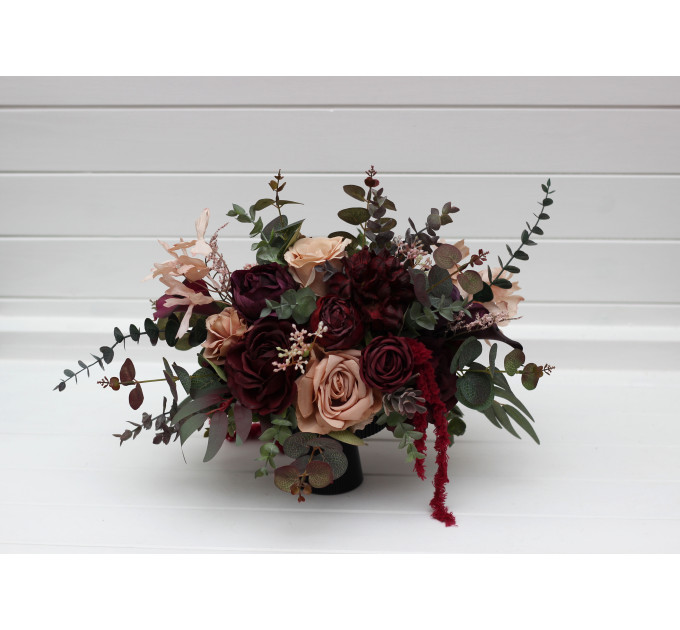 Moody Wedding Table Arrangement in Purple, Burgundy & Beige