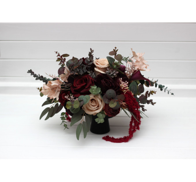 Moody Wedding Table Arrangement in Purple, Burgundy & Beige