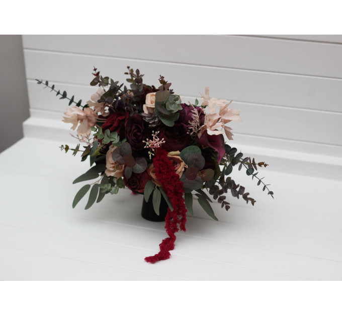 Moody Wedding Table Arrangement in Purple, Burgundy & Beige
