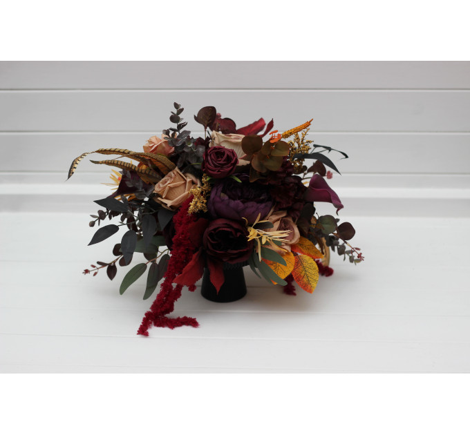 Wedding Table Centerpiece in Purple, Burgundy, Cinnamon & Beige