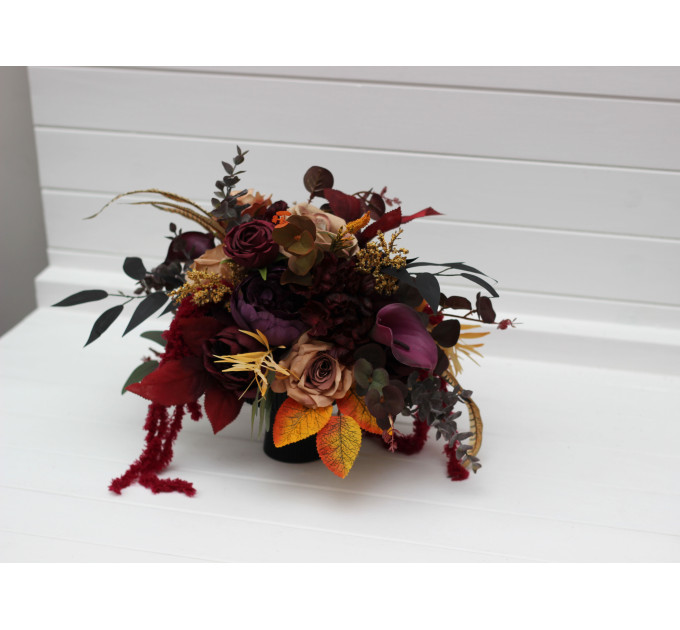 Wedding Table Centerpiece in Purple, Burgundy, Cinnamon & Beige