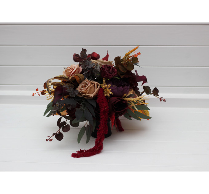 Wedding Table Centerpiece in Purple, Burgundy, Cinnamon & Beige