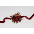 Floral Wrist Bracelet in Burgundy, Deep Red & Orange