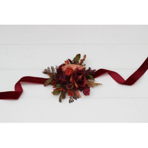 Burgundy, Deep Red & Orange Wrist Corsage  5249