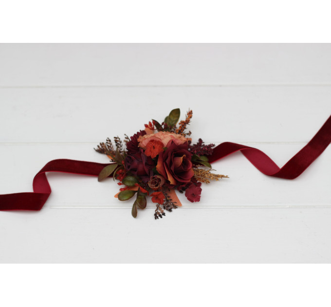 Floral Wrist Bracelet in Burgundy, Deep Red & Orange